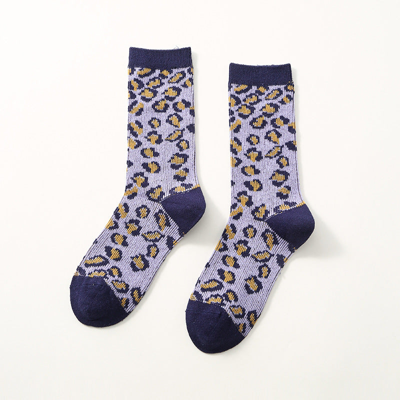 Autumn And Winter New Vintage Floral Women's Socks Rhombic Love Double Needle Cotton Socks Thermal Middle Tube Socks