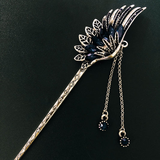 Feather Rhinestone Long Tassel Super Fairy Retro Hanfu Ancient Costume Coil Hair Headdress Bride Hairpin
