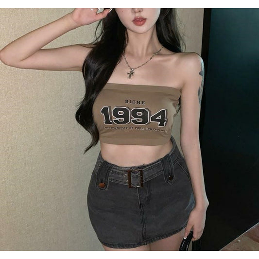 One-piece Slip Dress With No Straps Anti-slip Design For A Spicy Edgy Look