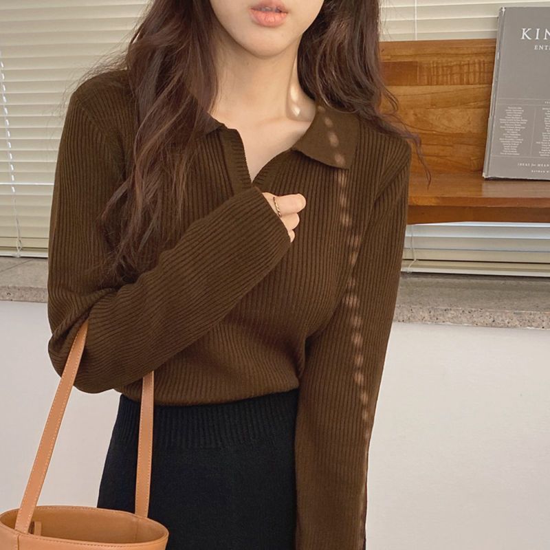 Women's Short Knit Long-sleeve Sweater