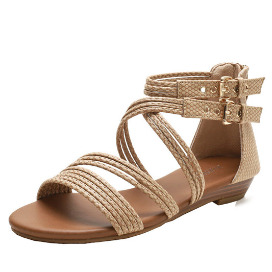 European And American Open Toe Women's Shoes Thick Bottom Soft Bottom Cross Roman Sandals