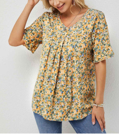 Summer New Floral Print Short Sleeve T Shirt