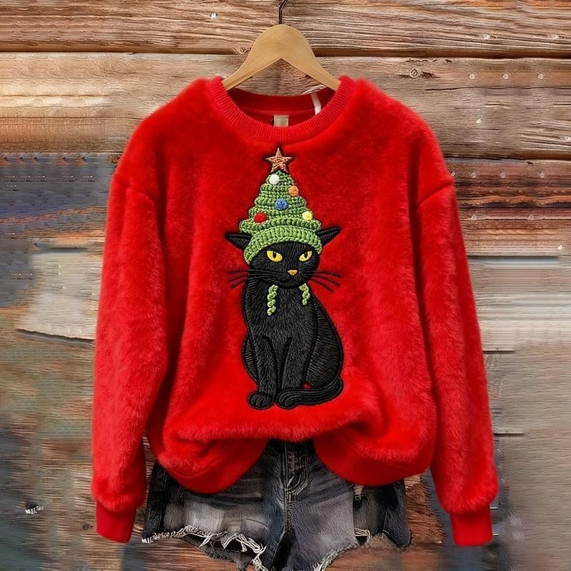Kvinde sweatshirt med rund hals og imiteret pels til efterår og vinter