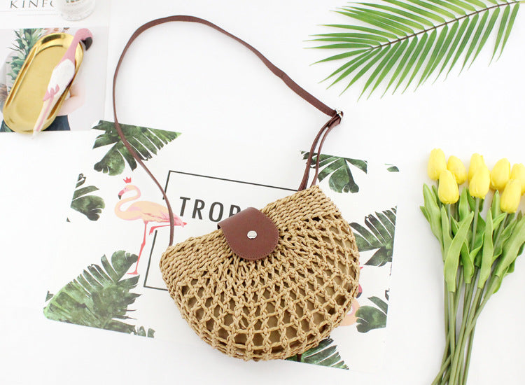 Semi-circular Straw Woven Bag, One-shoulder Messenger Casual Woven Female Bag