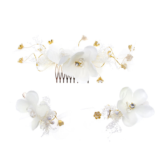 Wedding Dress With White Comb And Hair Accessory Set