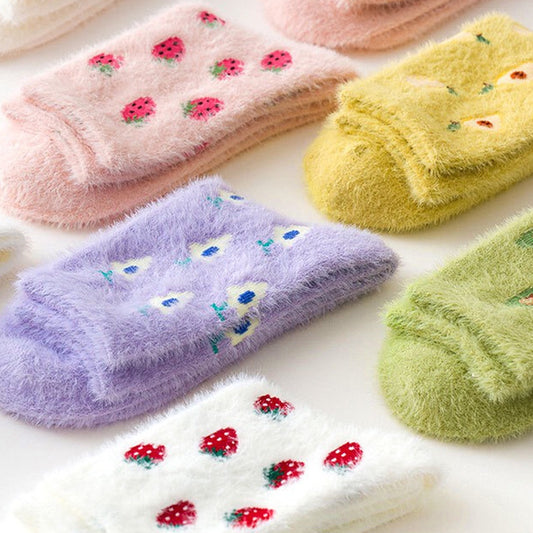 Women's Mid-thigh Fruit Socks Plus Velvet Thickening Winter Warm