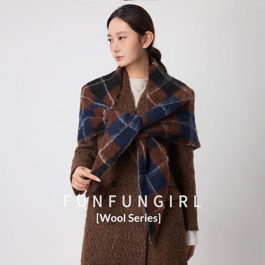 Retro Diamond Jacquard Plaid Cotton Wool Triangle Scarf Warm Neck Warmer