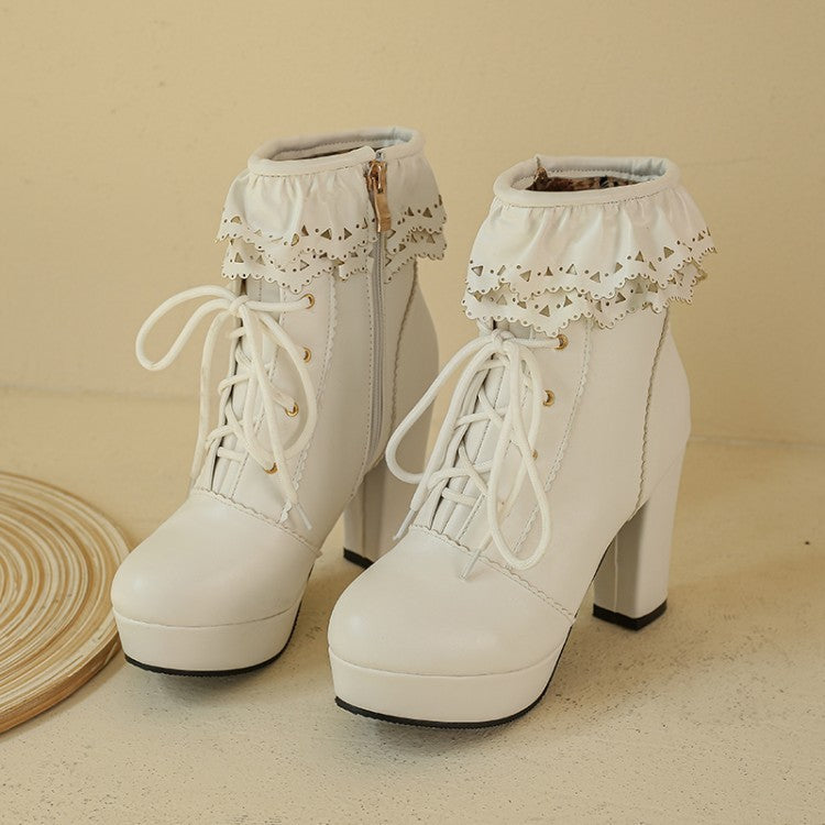 Autumn And Winter Lace Up Women's Thick Heel Lace Fashion Boots