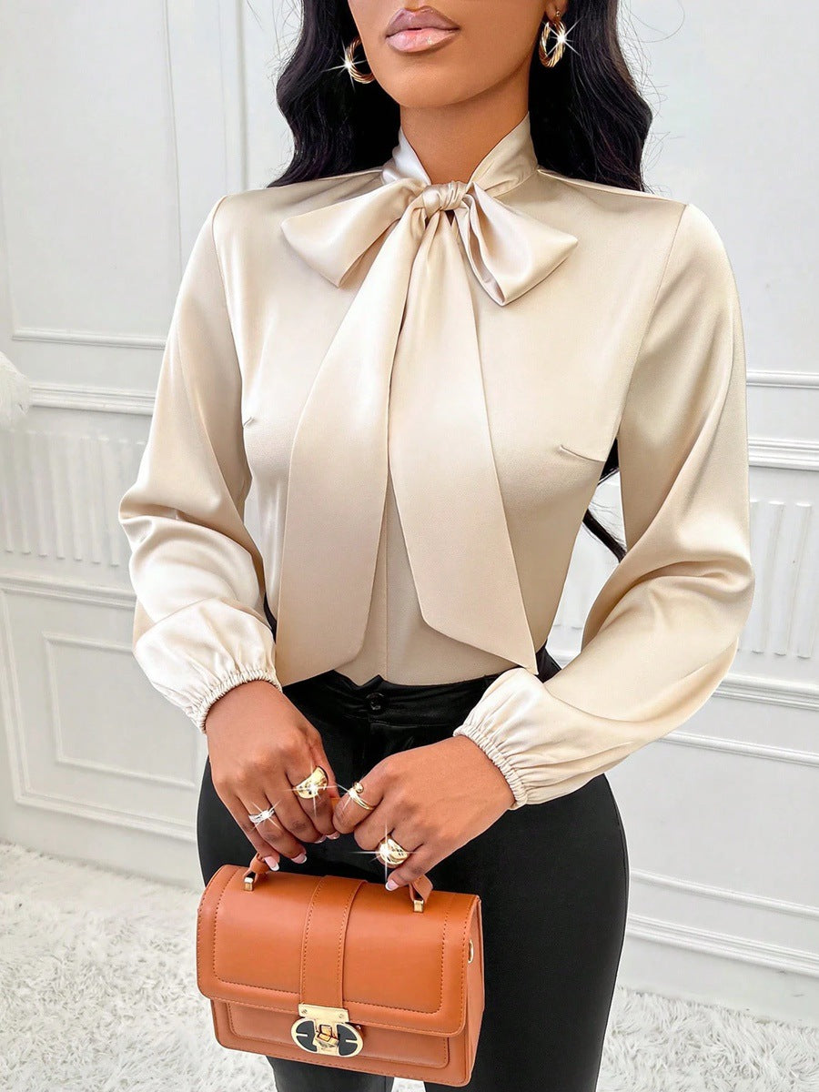 Satin Shirt With Bow-tie Long Sleeves