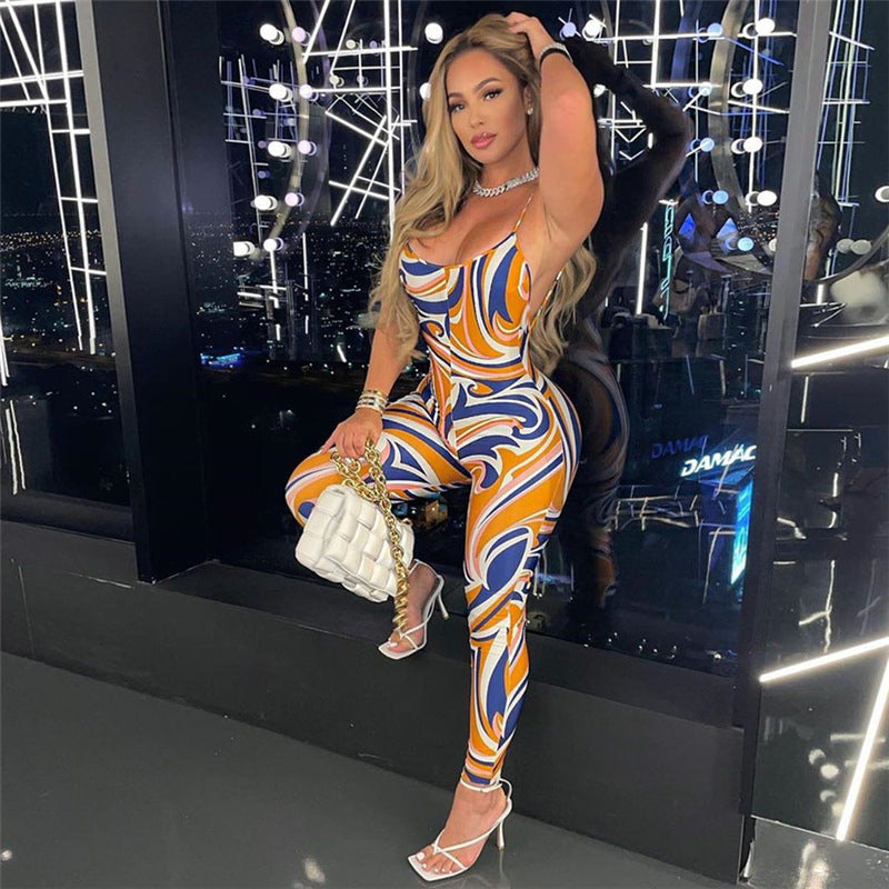 Women's Printed Halter Strap High Waist Bodysuit