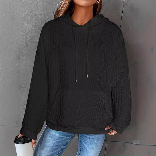Casual jacquard-strikket langærmet trøje til kvinder med lommer