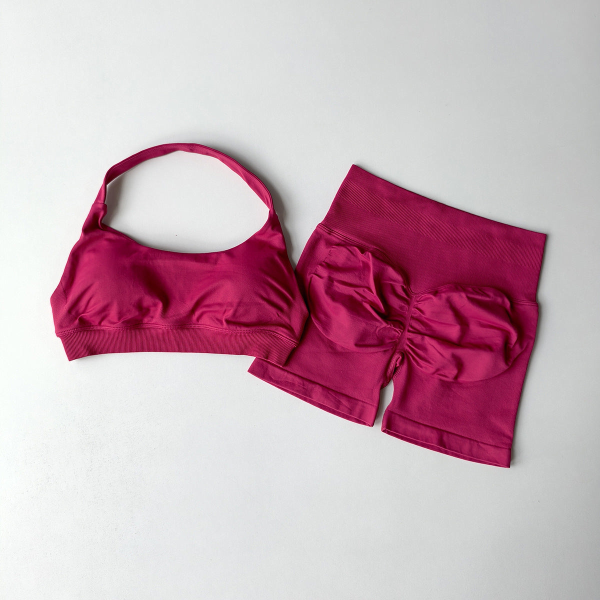 Silk Halter Bra And Peach-butt Shorts Yoga Set