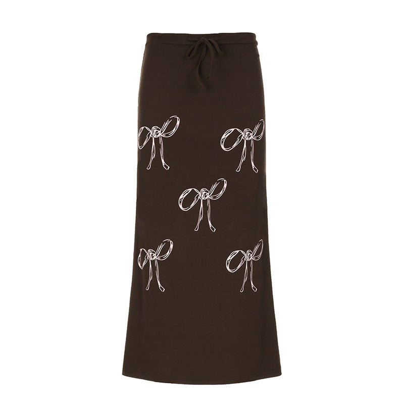 Women's Bow Print Drawstring Straight Dress