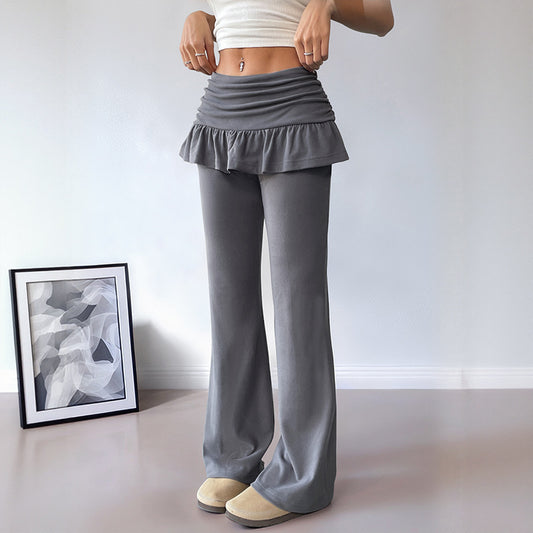 Women's Solid Color Fake Two-piece Casual Pants