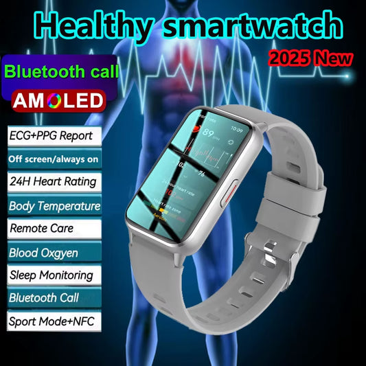 2025 New Grade Nursing Smart Watch AMOLED Blood Oxygen ECG + PPG Blood Pressure Body Temperature Bluetooth Health Smartwatch