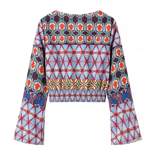 Women's Fashion Knot Print Top Wide-leg Pants