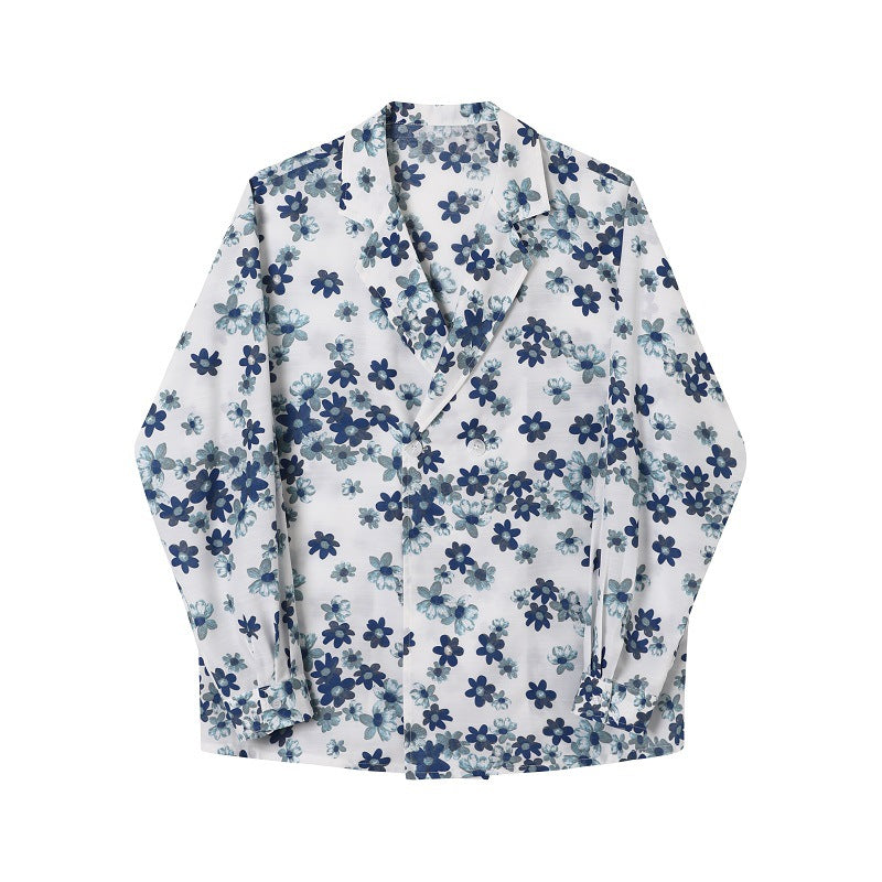 Lightly Mature Textured Ink-wash Painting-inspired Retro Suit-collar Shirt