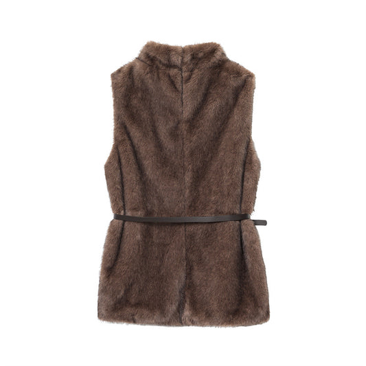 Elegant Women's Sleeveless Belt Turtleneck Top
