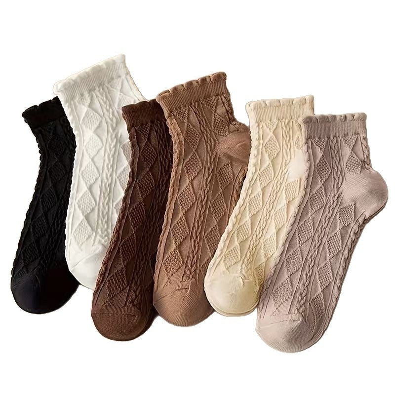 Womens Mid-Calf Solid-Colored Sweat-Absorbent Breathable All-Match Socks