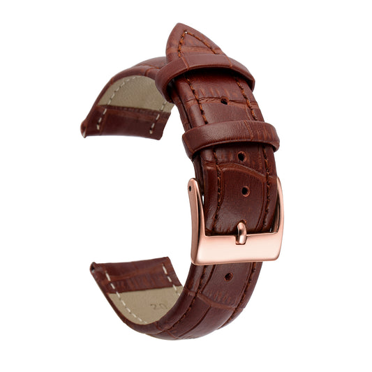 Cowhide Bamboo Watch Strap With Stainless Steel Pin Buckle