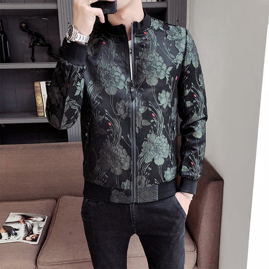 Personality Pattern Stand Collar Jacket For Men