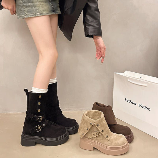 Womens Matte Boots In British Style With Thick Soles