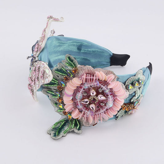 Fabric Flannel Butterfly Diamond Sequin Flower Headband