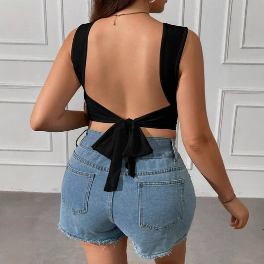 Womens Minimalist Sexy T-shirt Backless Top With A Designer Touch