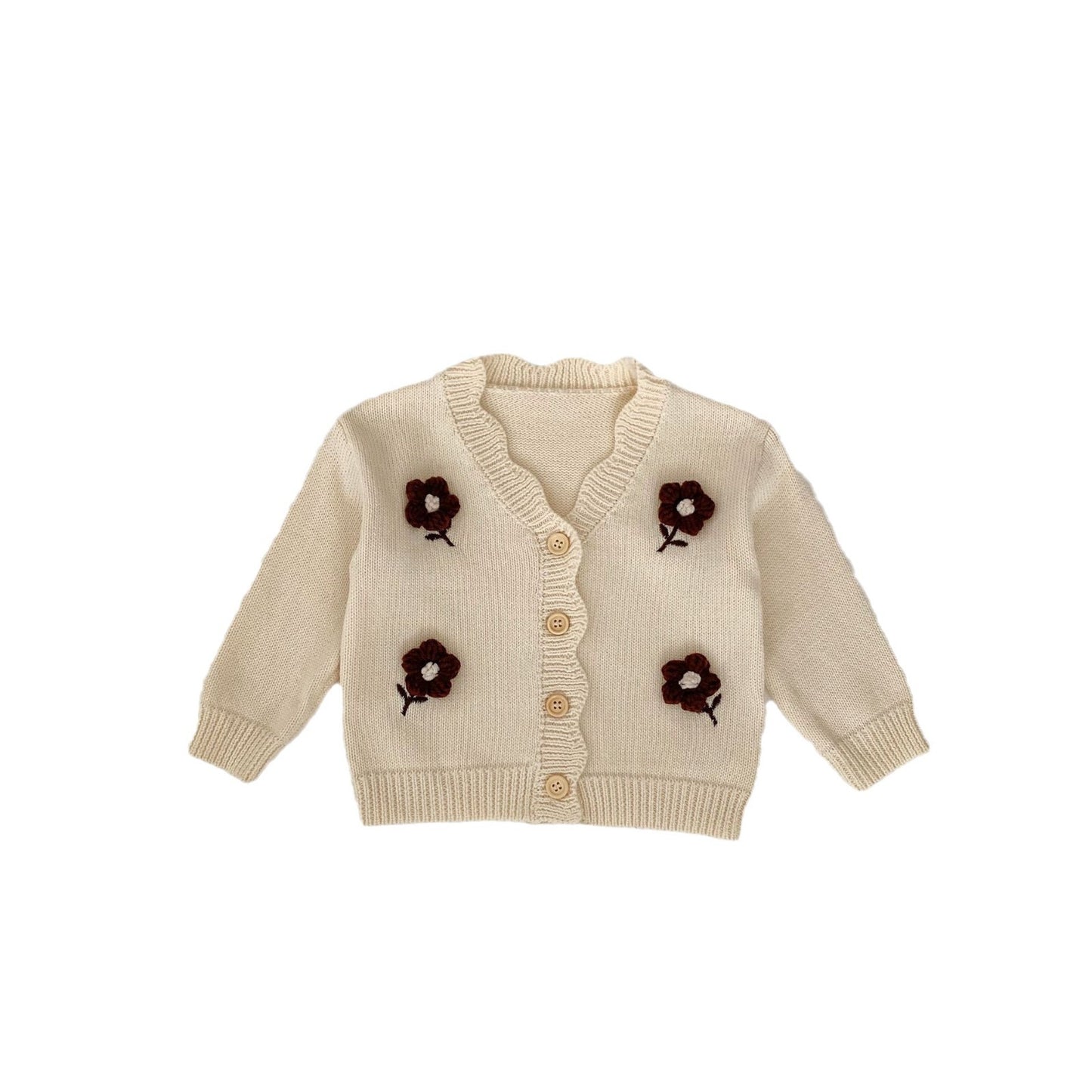 Baby Embroidered V-neck Knitted Cardigan Long-sleeved Sweater