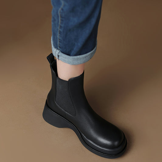 Women's Autumn Leather Muffin Platform Martin Boots Chimney Boots
