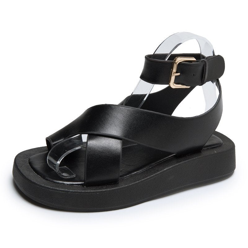 Women's Thick Sole Fairy Style Cross Roman Shoes