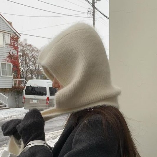 Korean Style White Plush Scarf Hat