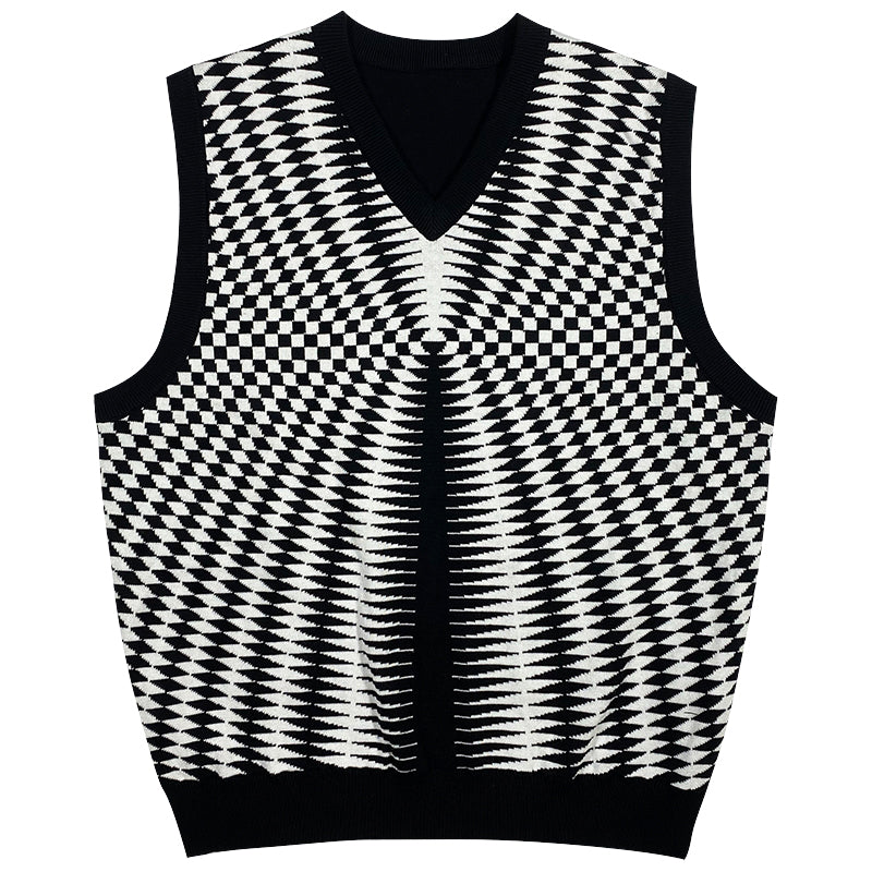 Fashion Brand Japanese Retro V-neck Sweater Vest Abstract