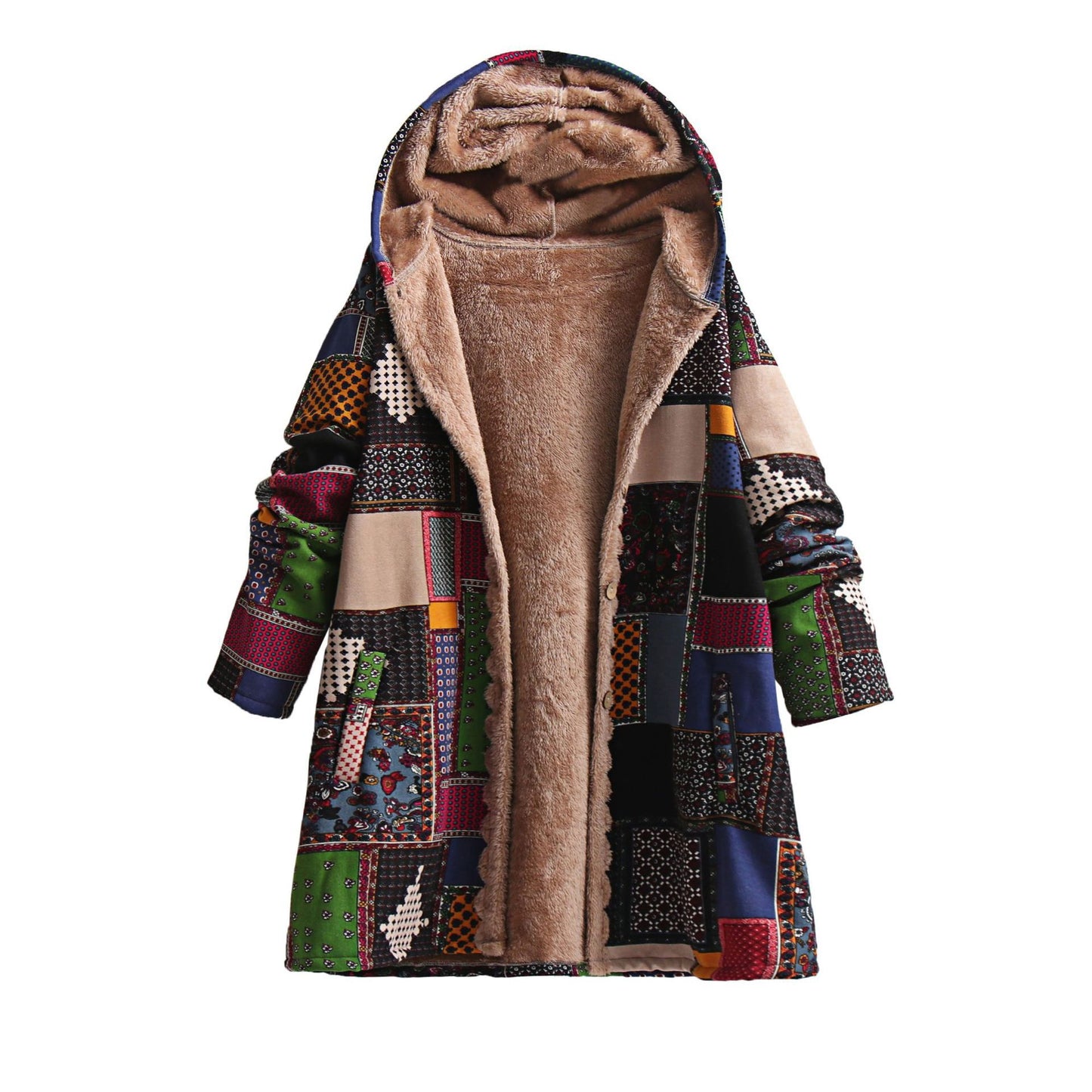 Ethnic Style European And American Fashion Cotton And Linen Hooded Cotton-padded Jacket