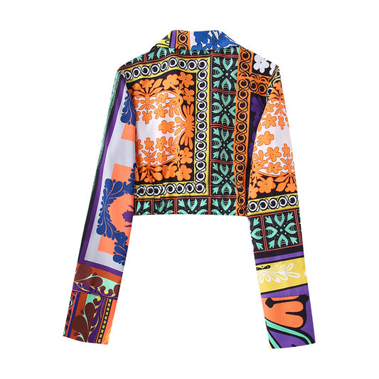 Lapel Print Shirt Women's Section Decoration Skirt Suit