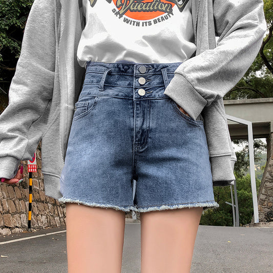 High Waist Multi-button Denim Shorts Women's A-line Wide-leg Hot Pants