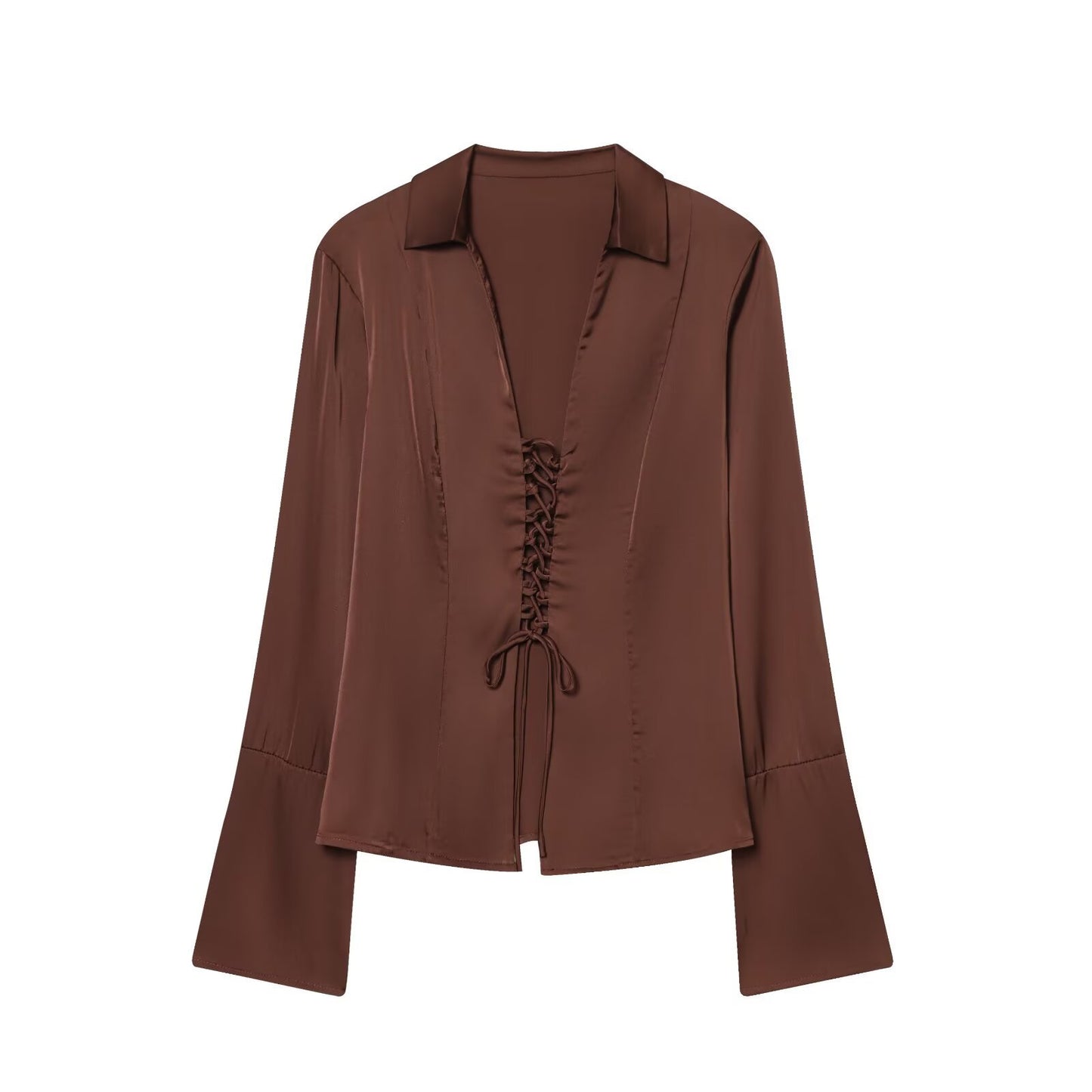 Slimming Satin Strap Slightly Flared Sleeve Shirt