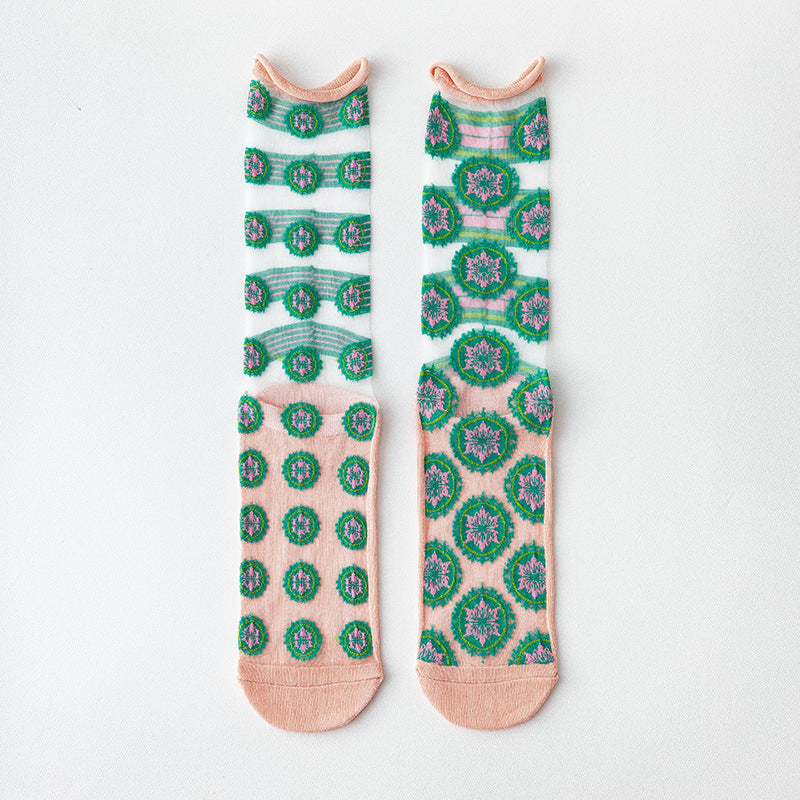 Womens Glass-knit Asymmetrical Ruffle Ankle Socks