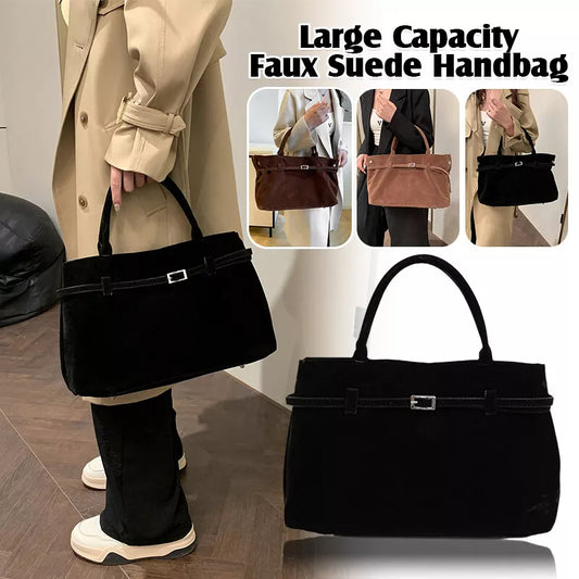 Hot Sale Decorative Design Solid Faux Suede Handbag Large Capacity Casual Tote Bags For Women Tote Design Portable Shoulder Bag