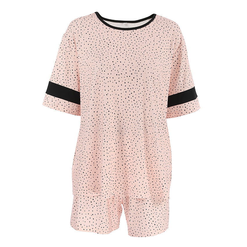 Polka-dot Pajama Set Fashionable Knit Top And Shorts Two-piece Set