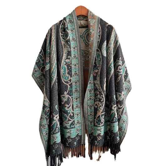 Retro national mode-jacquard tørklæde i imiteret kashmir til kvinder