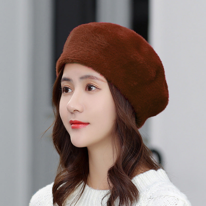 Solid Color Mink Velvet Warm Fashion British Pumpkin Painter Hat