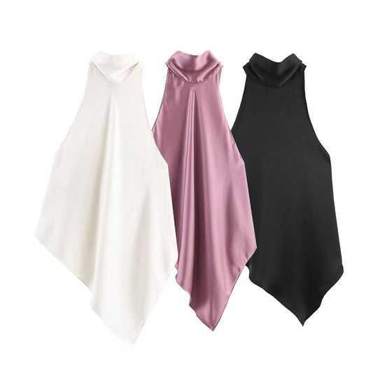 Women's Satin Halter Neck Strap Top