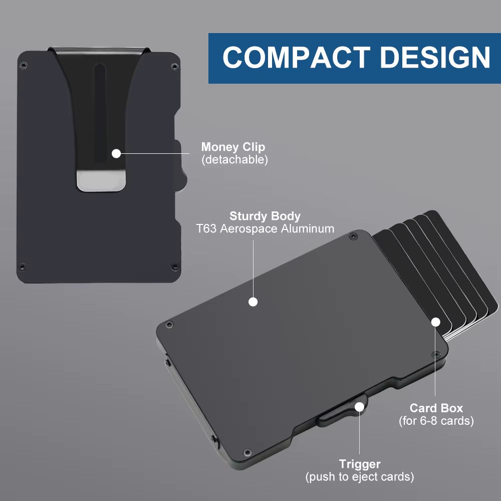 Pop up Credit Card Holder for Men, Slim Metal Wallet with Card Ejector Slide Button, RFID Blocking Minimalist Wallet for Men