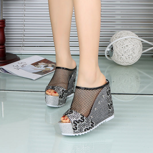 Hollowed-out Heel Korean Cross-border Chunky Heel Waterproof Platform Lace Spring And Summer Style