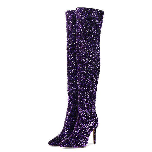 Sexy Sequin Side-zip Over-the-knee Boots