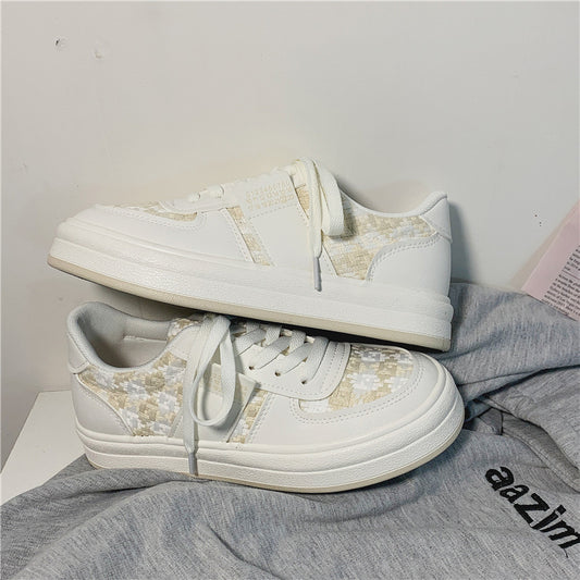 Checkered Color Matching Small White Shoes Student