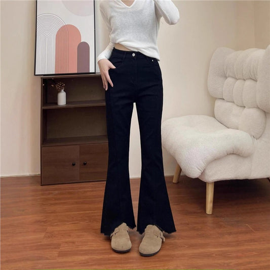 Womens Plus-Size Denim Jeans With Slit And Tassel Details