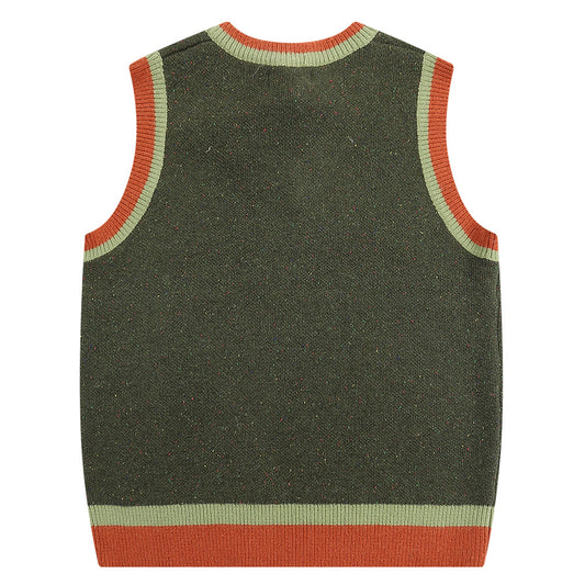 Outerwear Sleeveless Vest Street V-neck Letter Color Matching Knitted Vest