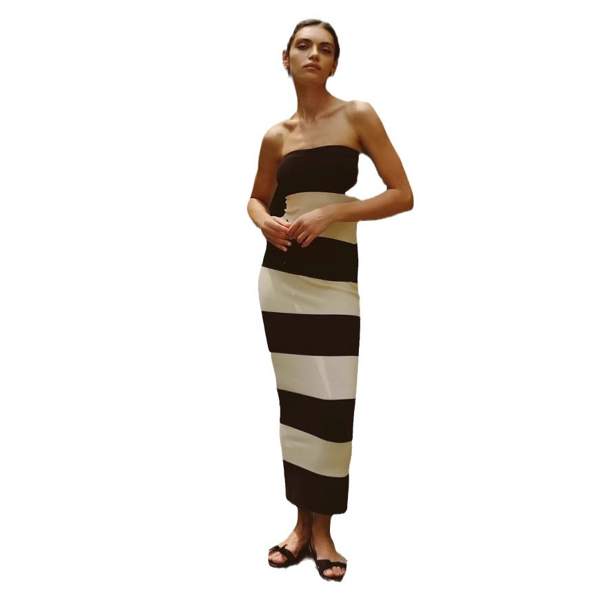 Womens Knitted Color-Block Sexy Bodycon Striped Sheath Dress